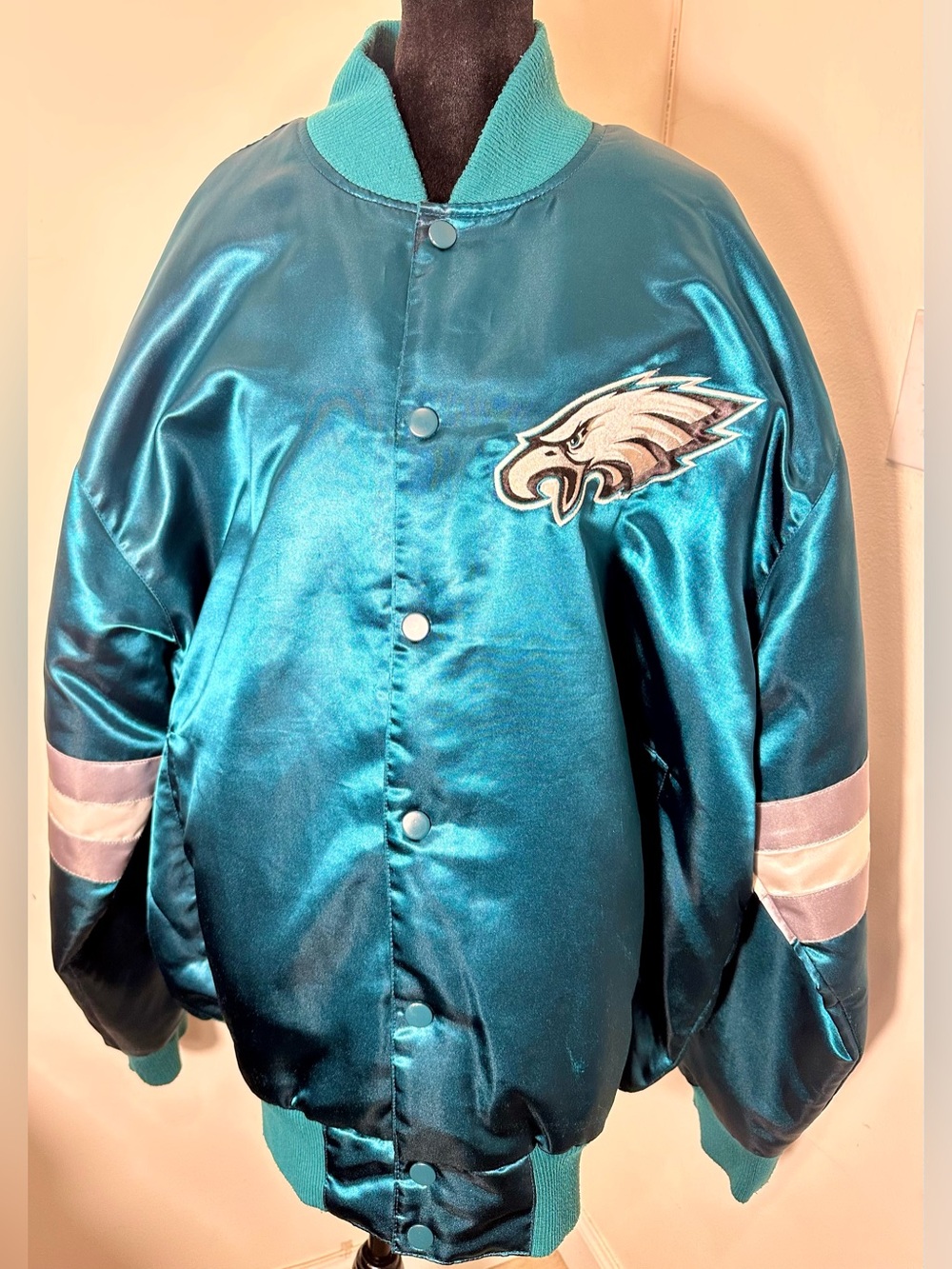 NFL Philadelphia Eagles Satin Bomber Jacket Teal Men’s XXL Embroidered
